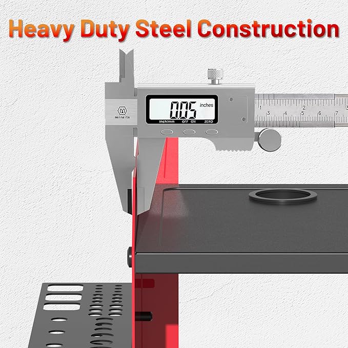 Power Tool Organizer Wall Mount wtih Charging Station,4 Drill Holder Wall Mount with 8 Outlet Power Strip,Heavy Duty Tool Rack with Hooks,Screwdriver Organizer in Garage(Red,3 Layers)