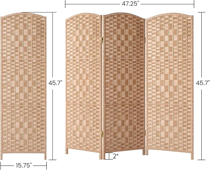 HALLYBEE Small Room Divider, Privacy Screen, Short Room Dividers and Folding Privacy Screens, Foldable Temperary Wall Partitions, 3 Panel Natural Space Separation Separator