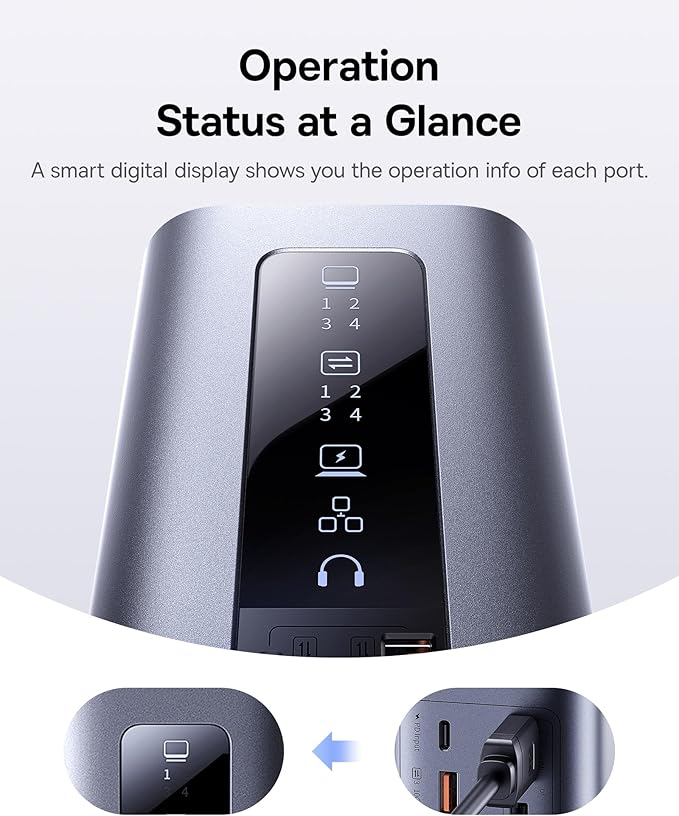 Baseus Spacemate Laptop Docking Station, 11-in-1 USB-C Docking Station for Windows, Triple Display with 4K HDMI & DP, 10Gbps USB-C & USB-A, Ethernet, Audio, 100W PD Charging (Adapter Included)
