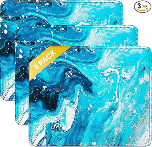 JIKIOU 3 Pack Mouse Pad with Stitched Edge, Comfortable Mouse Pads with Non-Slip Rubber Base, Washable Mousepads Bulk with Lycra Cloth, Mouse Pads for Computers Laptop Mouse 10.2x8.3x0.12in Blue Wave
