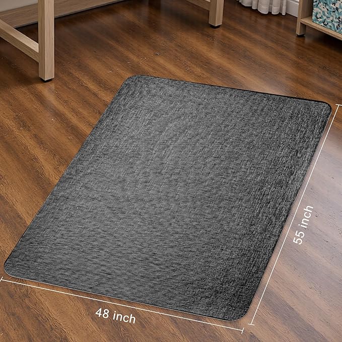 Sycoodeal Office Chair Mat for Hardwood & Tile Floor, 48" x 55" Heavy Duty Computer Gaming Chair Mat for Rolling Chairs Non-Curve, Anti-Slip, Floor Protector for Home Office (Black)