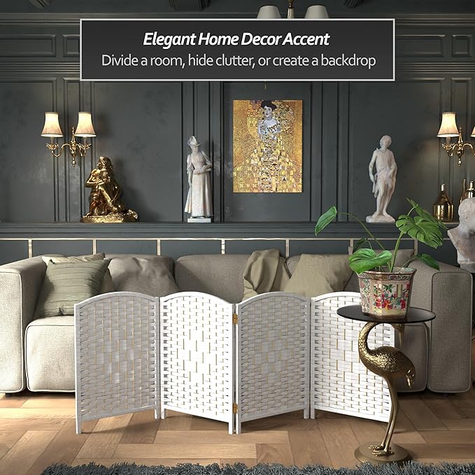 Red Lantern 2 ft. Short Diamond Weave Fiber Folding Screen - White - 4 Panel