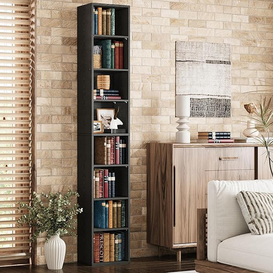 IRONCK Tall Narrow Bookshelf 8 Tiers, Compact Corner Bookcase, Floor Standing Display Storage Shelves 71 in Tall, Easy to Match for Living Room, Office, Study, Bedroom