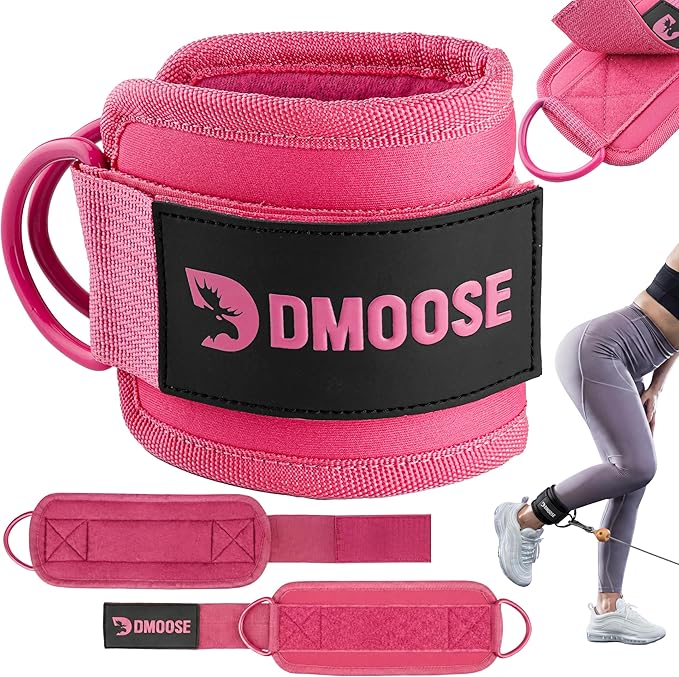 DMoose Fitness Ankle Strap for Cable Machine - One Size Fit with Premium Padding Cuffs, Ankle Bands for Working Out, Booty Workouts, Leg Extension, Hip Abductors, Kickbacks & Lower Body Exercises