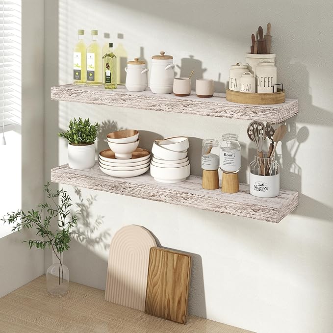 Acovy 30 Inch Floating Shelves for Wall 2 Pack, 30" Wall Shelves for Books, Storage, Decor, Wall Mounted Floating Shelf with Invisible Brackets for Kitchen, Living Room, Rustic