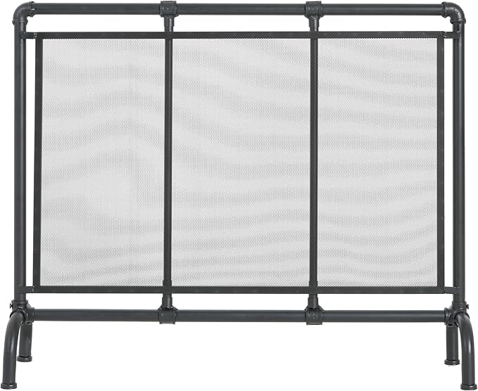 Christopher Knight Home Suho 1-Panel Iron Fireplace Screen, Durable Rectangular Fire Spark Guard with Wrought Metal Decorative Mesh, Heavy Duty with Water Pipe Design, 36" x 29", Black