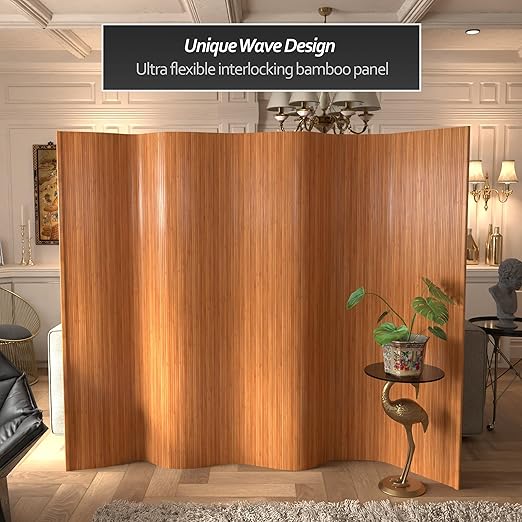 Red Lantern 6 ft. Tall Bamboo Wave Screen - Natural