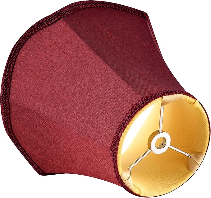 GOSO 8" Scalloped Lamp Shades Set of 2 Small Mini, 4"×8" ×6.4" Spider Burgudy Red Victorian Lampshade for Table Lamps,Wall Lamp Bell Lamp Shade Repalcement, Faux Silk Lampshades Art Deco & Modern