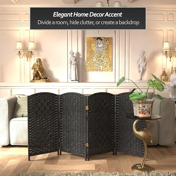 Red Lantern 3 ft. Short Diamond Weave Fiber Folding Screen - Black - 4 Panel