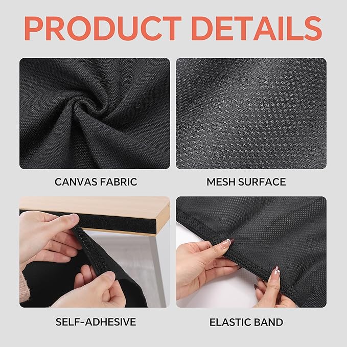 MABOZOO Under Desk Privacy Panel with Cable Management Net, Self Adhesive Desk Skirt with Cord Organizer for Home Office, Standing Desk, Wire Management Under Desk Accessories (Black)