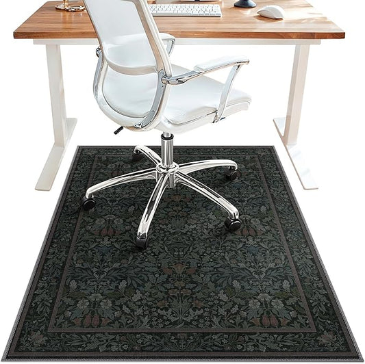 36"x48" Office Chair Mat for Hardwood Tile Floor, Under Desk Carpet Protector for Rolling Computer Chair Mat, Machine Washable Area Rug, Anti-Slip 1/5" Thick Low Pile Thin Vinyl Floor Mat, Dark Green