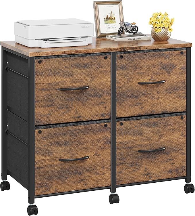 HIGDBFE 4 Drawer Lateral File Cabinet, Mobile Filing Cabinet for Large Printer, Home Office Functional Office Storage Cabinet & Printer Stand, Fits Letter/A4, 30.5'', Rustic Brown