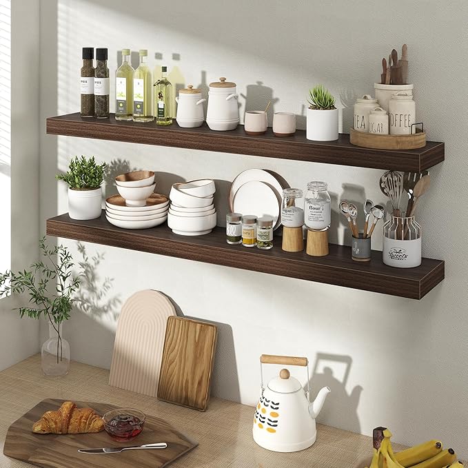 Acovy 40 Inch Floating Shelves for Wall 2 Pack, 40" Wall Shelves for Books, Storage, Decor, Wall Mounted Floating Shelf with Invisible Brackets for Kitchen, Living Room, Walnut