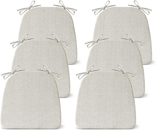 IASEAHK Chair Cushions for Dining Chairs Set of 6, Non Slip Kitchen Chair Pads, 17" x 16" x 2", Indoor Dining Chair Cushions with Ties, D-Shaped Seat Cushions for Kitchen Chairs, Beige