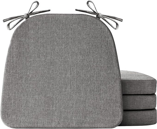 IASEAHK Chair Cushions for Dining Chairs Set of 4, Non Slip Kitchen Chair Pads, 17" x 16" x 2", Indoor Dining Chair Cushions with Ties, D-Shaped Seat Cushions for Kitchen Chairs, Dark Grey