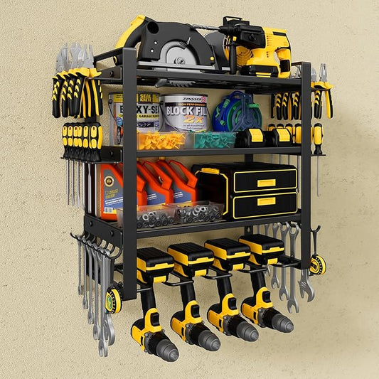 Jusgym Power Tool Organizer Wall Mount |200lbs Garage Storage Rack with 4 Cordless Drill Holder |4-Tier Heavy Duty Tool Storage Rack for Garage Organization |Gift for Men