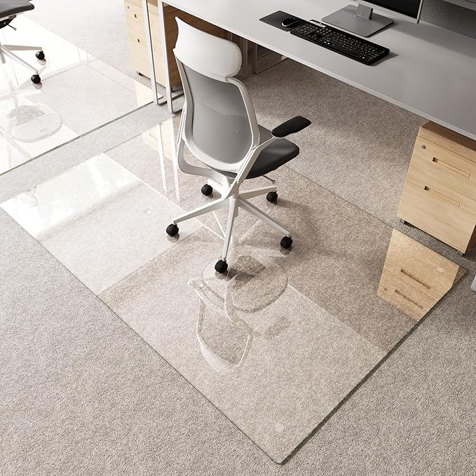 Tempered Glass Chair Mat 72"x48" – Ultra-Clear Office Chair Mat for Hardwood Floors & Low-Pile Carpets – Heavy-Duty 0.2" Scratch-Resistant Surface with Non-Slip Pads – Supports 1,000 lbs