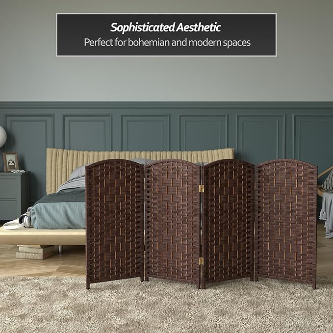 Red Lantern 3 ft. Short Diamond Weave Fiber Folding Screen - Dark Mocha - 4 Panel