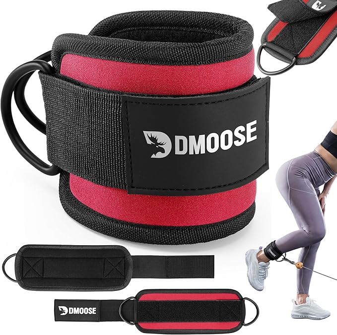 DMoose Fitness Ankle Strap for Cable Machine - One Size Fit with Premium Padding Cuffs, Ankle Bands for Working Out, Booty Workouts, Leg Extension, Hip Abductors, Kickbacks & Lower Body Exercises