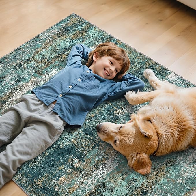 36"x48" Office Chair Mat for Hardwood Tile Floor, Under Desk Carpet Protector for Rolling Computer Chair Mat, Machine Washable Area Rug, Anti-Slip 1/5" Thick Low Pile Thin Vinyl Floor Mat, Teal Blue