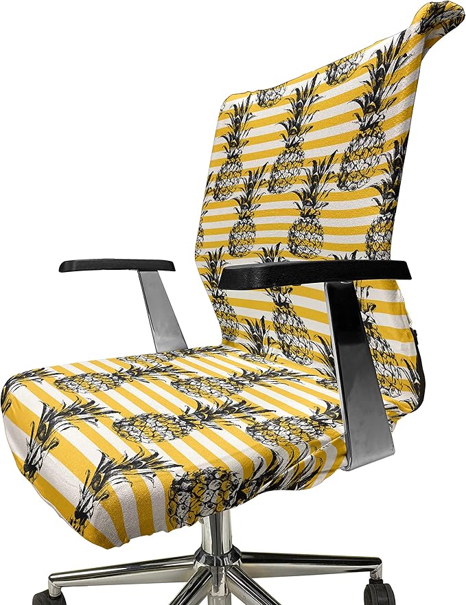 Ambesonne Fruits Office Chair Cover, Modern Pineapple Motif on Minimalist Backdrop Digital Composition, Stretchable Decorative Universal Size High Back Printed Slipcover, Yellow White