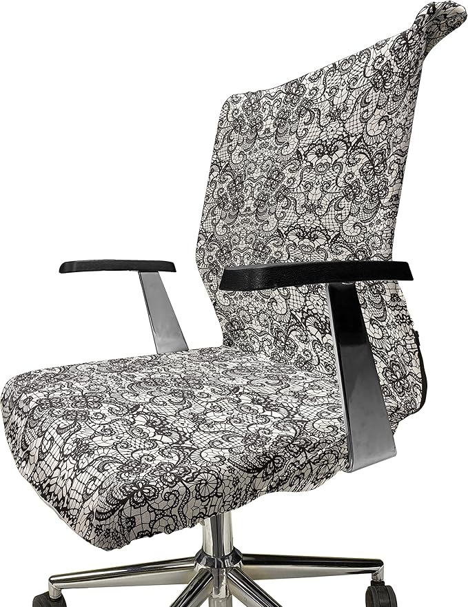 Ambesonne Gothic Office Chair Cover, Classical Bridal Composition Vintage Spring Motifs Victorian Wedding Inspirations, Stretchable Decorative Universal Size High Back Printed Slipcover, White Black