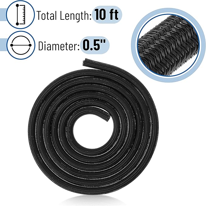 Bates 1/2 inch 10ft Long Cable Management Sleeve - Split Sleeve Wire Wrap, Secure Cord Protection