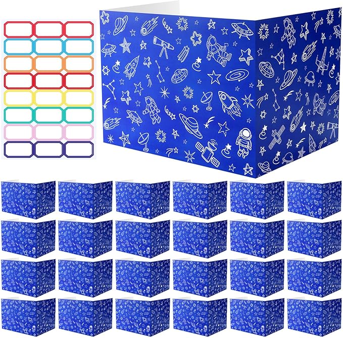 Harloon 24 Pcs Privacy Boards for Student Desk Dividers for Students Cardboard Privacy Folders Classroom Study Carrel Dividers Bulk Folder for Test Reduces Distraction (Blue Space)