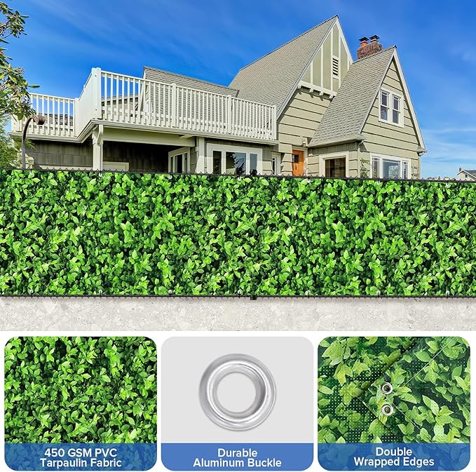UPGRADE 3'x50'Customized PVC Privacy Fence Screen with Green Leaves Print – Outdoor Waterproof Patio Privacy Cover for Yard, Balcony, Garden Fence Decoration