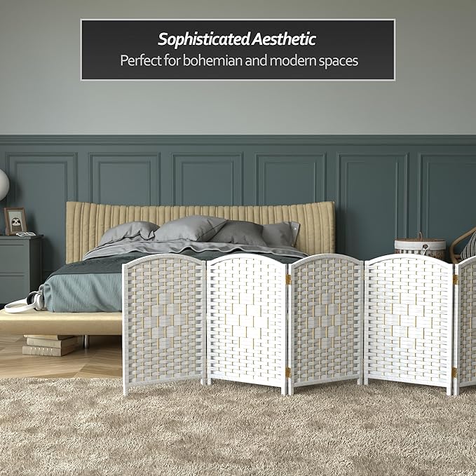 Red Lantern 2 ft. Short Diamond Weave Fiber Folding Screen - White - 8 Panel