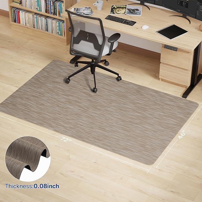 Office Chair Mat for Hardwood & Tile Floor, 46" x 72" Anti-Slip Desk Chair Mat, Easy Glide Floor Protector for Rolling Chairs, Floor Mat for Office Chair for Home Office (Dark Brown)