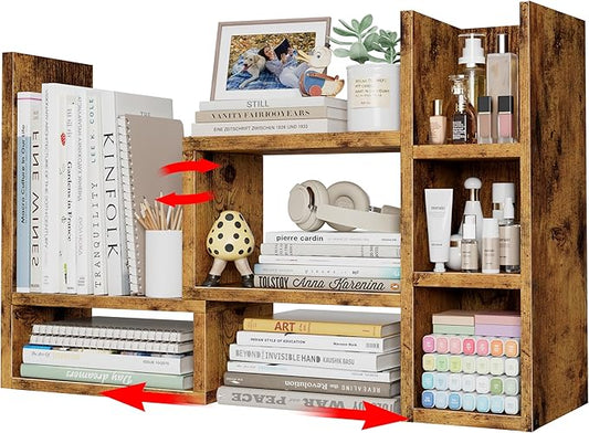 NUTIKAS Desk Shelves Desktop Organizer Shlef - Rustic Office Organization for Top of Desk Organizers and Accessories Corner Bookshelf Table Top Shelving Small Hutch Decorations for Office