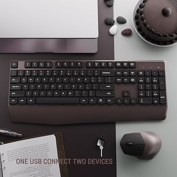 MPTOG Ergonomic Keyboard and Mouse Combo with Wrist Rest, BK Chipset, Full-Size Colorful Office Keyboard and Mouse, Power Button, USB Receiver for PC Laptop (Coffee)