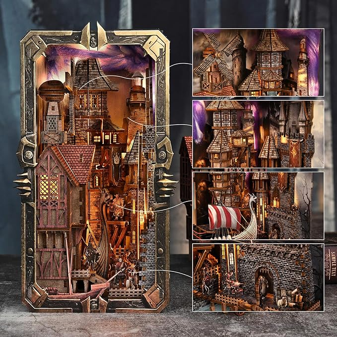 fifijoy Viking Book Nook Kit - DIY Miniature House Dollhouse Kit for Adults Teens, Booknook Tiny House Bookshelf Insert Decor 3D Wooden Puzzle, Gifts for Family, Friends (Voyage Through the Storm)