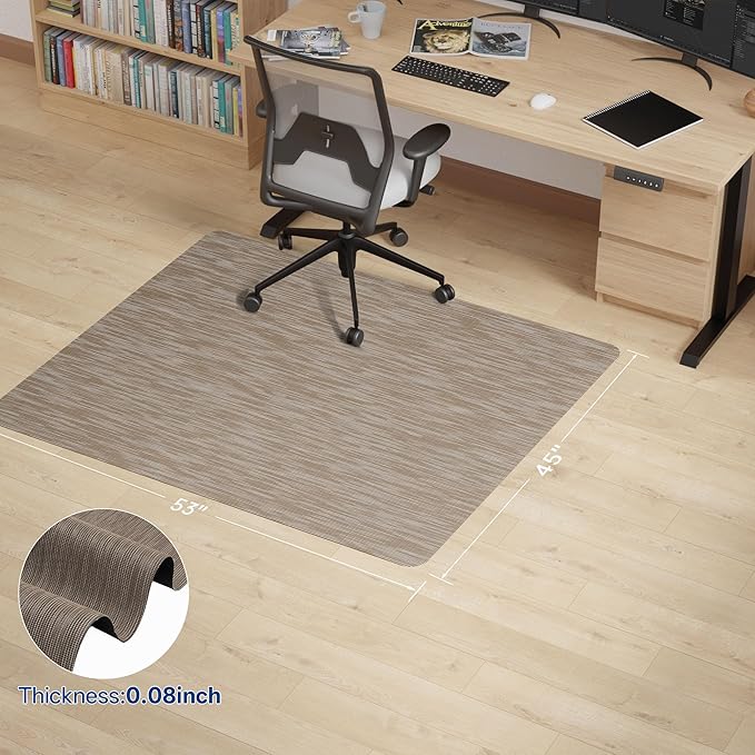 Office Chair Mat for Hardwood & Tile Floor, 45" x 53"Anti-Slip Desk Chair Mat, Easy Glide Floor Protector for Rolling Chairs, Floor Mat for Office Chair for Home Office (Dark Brown)