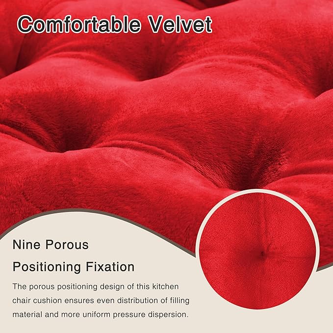OVOV 2 Pack Chair Cushions for Dining Chairs Soft Seat Cushions for Kitchen Desk Chairs Square Chair Pads with Ties (15.5"x15.5" Red)