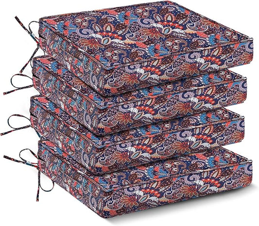 IPYNBAP Outdoor Chair Cushions Set of 4 -Waterproof Outdoor Seat Cushions for Patio Furniture, Patio Chair Cushion with Handle and Ties, Out Door Chair Pads,19x19x3-Square, Artistic Floral