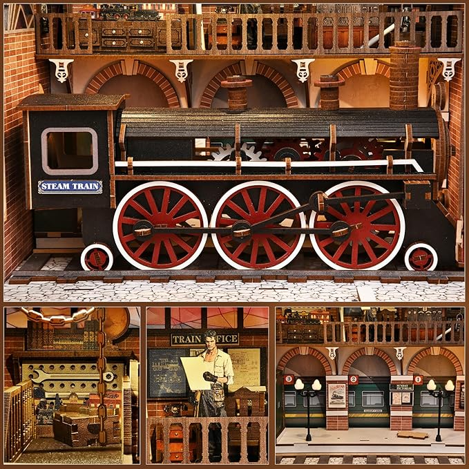 TOYQI Book Nook Kit, Book Nook Kits for Adults, DIY Miniature Dollhouse Kit 3D Wooden Puzzle Booknook Bookend with LED Light