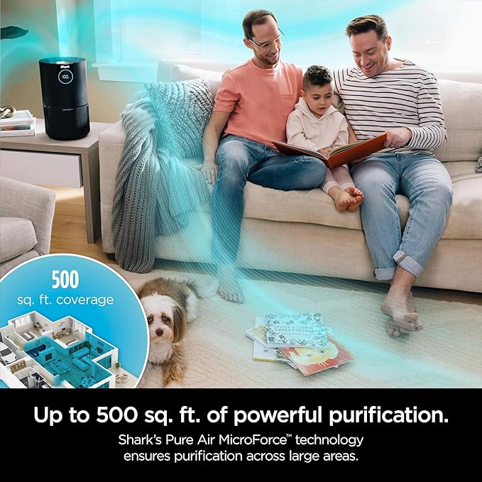 Shark HP100 Air Purifier w/NanoSeal HEPA, Cleansense IQ, Odor Lock, Cleans up to 500 Sq.ft, Captures 99.98% of Particles, Dust, Smoke & Allergens, For Small Bedroom/Office, Charcoal Grey (Renewed)