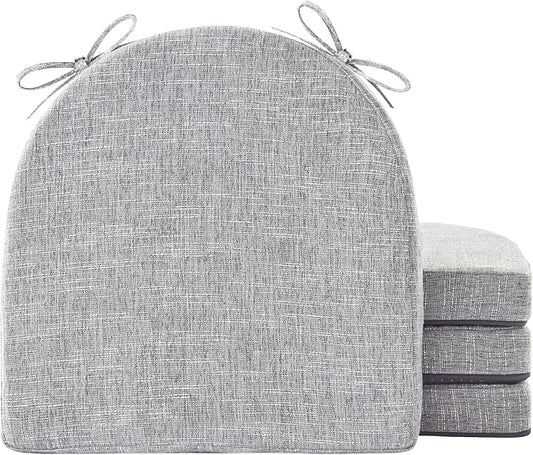 IPYNBAP Chair Cushions for Dining Chairs, Kitchen Chair Cushions, 16'' x 16'' x 2'', Non Slip Indoor Seat Cushions, Chair Pads for Dining Chairs with Ties & Removable Cover, Set of 4, Light Grey