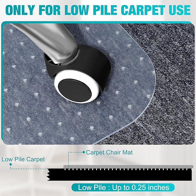 Office Chair Mat for Carpets, 46"x 72" Heavy Duty Clear Plastic Floor Protector, Non-Slip Computer Desk Chair Mat for Low Pile Carpeted Floors, Smooth Rolling Carpet Chair Mat for Home Office