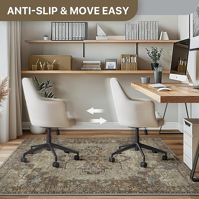 48"x60" Office Chair Mat for Hardwood Tile Floor, Under Desk Carpet Protector for Rolling Computer Chair Mat, Machine Washable Area Rug, Anti-Slip 1/5" Thick Low Pile Thin Vinyl Floor Mat, Brown