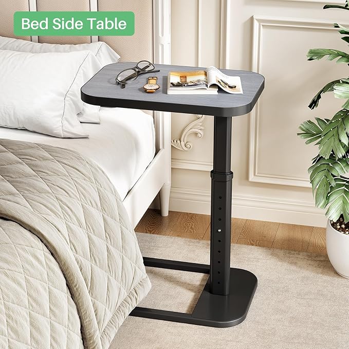 Kitstorack Adjustable Height C-Shaped End Table, 9-Level Side Table with Metal Rounded Edge, Couch Table that Slides Under Sofa or Bed, Eating, Working, and Drinks, TV Tray for Small Space, Dark Gray