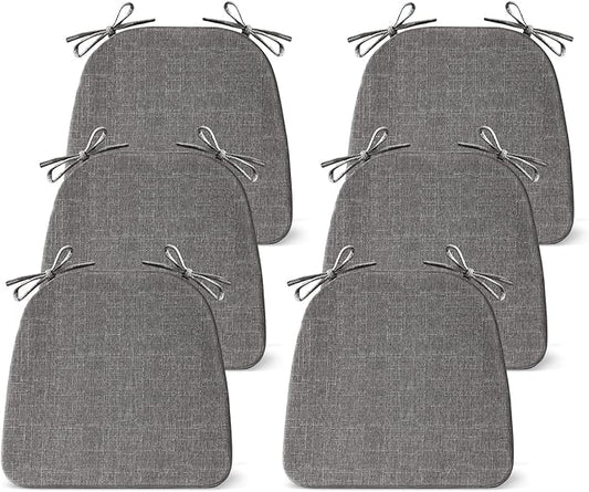 IASEAHK Chair Cushions for Dining Chairs Set of 6, Non Slip Kitchen Chair Pads, 17" x 16" x 2", Indoor Dining Chair Cushions with Ties, D-Shaped Seat Cushions for Kitchen Chairs, Dark Grey