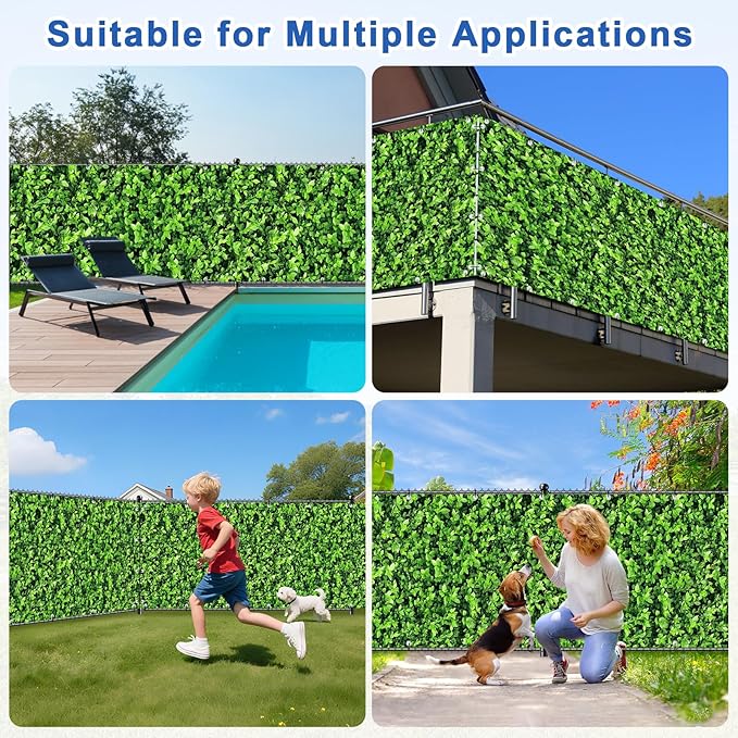 UPGRADE 3'x11'Customized PVC Privacy Fence Screen with Green Leaves Print – Outdoor Waterproof Patio Privacy Cover for Yard, Balcony, Garden Fence Decoration