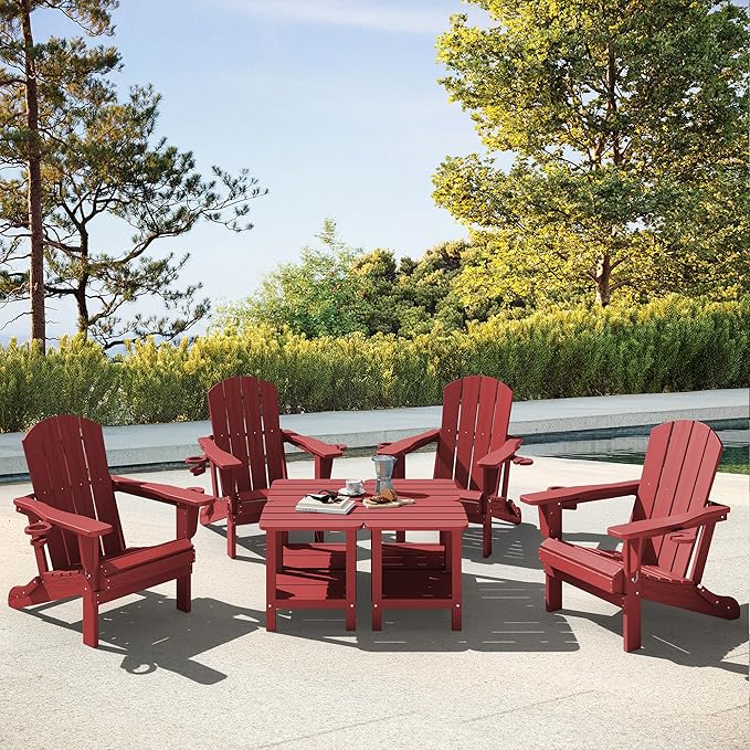 SERWALL Double Adirondack Side Table Set of 6, End Table- Red