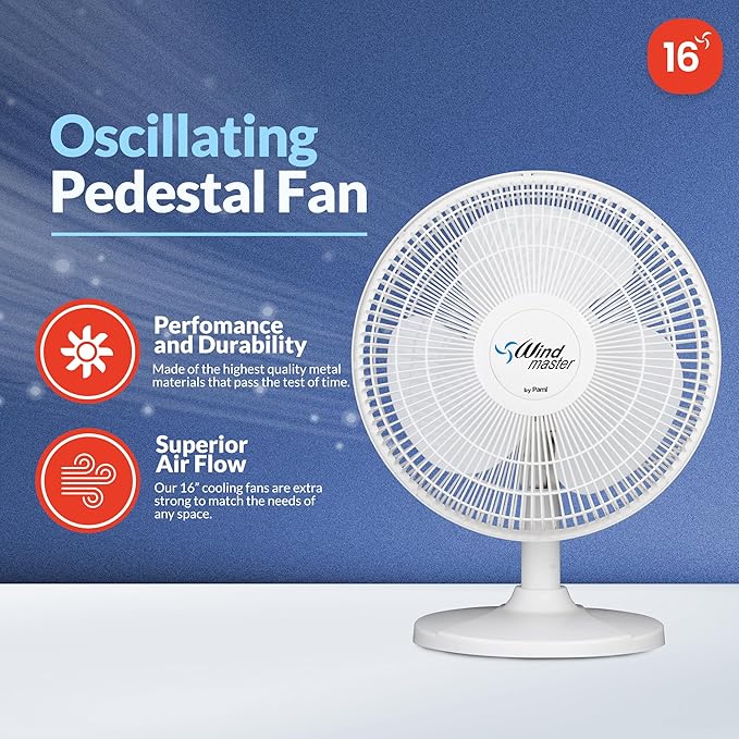 PAMI Oscillating Desk Fan - Portable Table Top Fan With 3 Speed Levels, Large Blades & Adjustable Tilt- Max Air Flow Office Desk Fan- Electric Cooling Fan For Bedroom Home Dorm Office (White, 16'')
