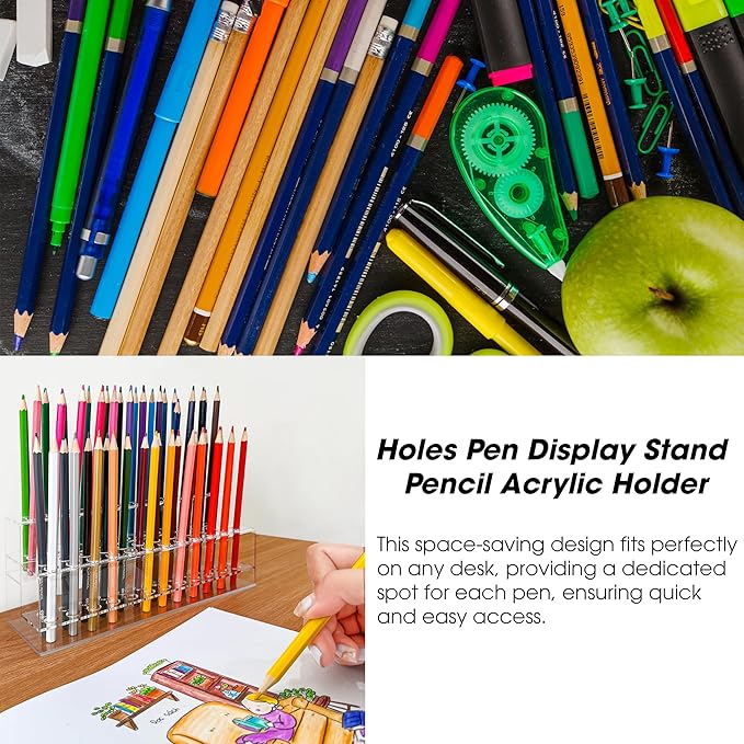48 Holes Pen Display Stand Pencil Acrylic Holder for Craft Shows, Beaded Eyebrow Art Brush Rack, Makeup Tool Organizer, Home Office Desk & School Supplies Stationery Storage, Cosmetic Brushes Shelf