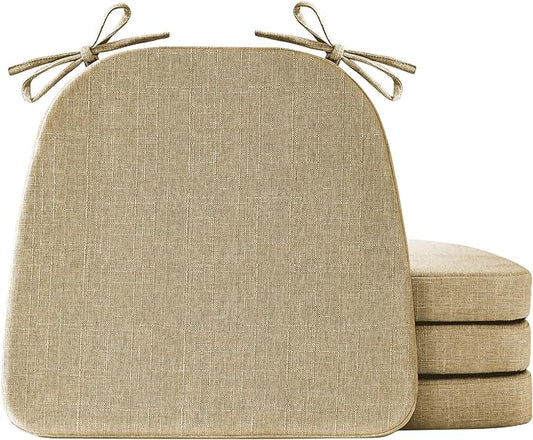 IASEAHK Chair Cushions for Dining Chairs Set of 4, Non Slip Kitchen Chair Pads, 17" x 16" x 2", Indoor Dining Chair Cushions with Ties, D-Shaped Seat Cushions for Kitchen Chairs, Khaki