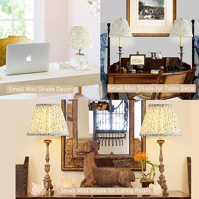 GOSO Set of 2 Small Pleated Floral Lamp Shades-5 * 9 * 6.4 IN (Spider) for Table Lamps Wall Lamps Bell Lampshades Natural Fabric Lamp Shade Replacement-No Assembly Required, Art Deco Barrel Shade